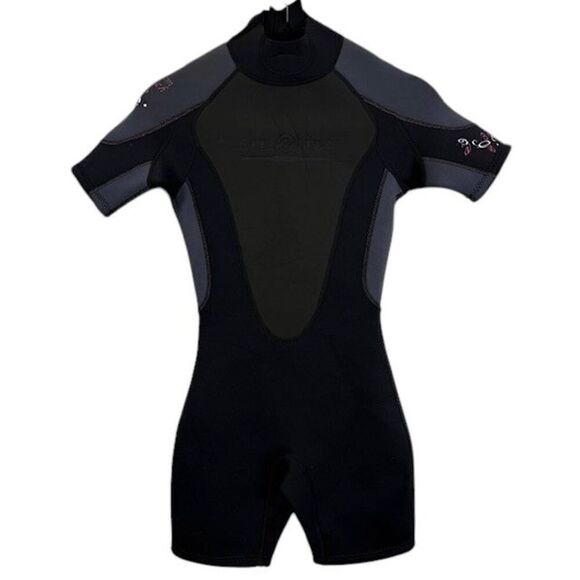 Aqua Lung Quantum Stretch 3mm Women's Black Short Wetsuit Size 3/4 Small